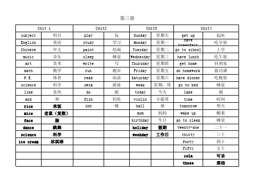 广东版开心学英语四年级上册单词