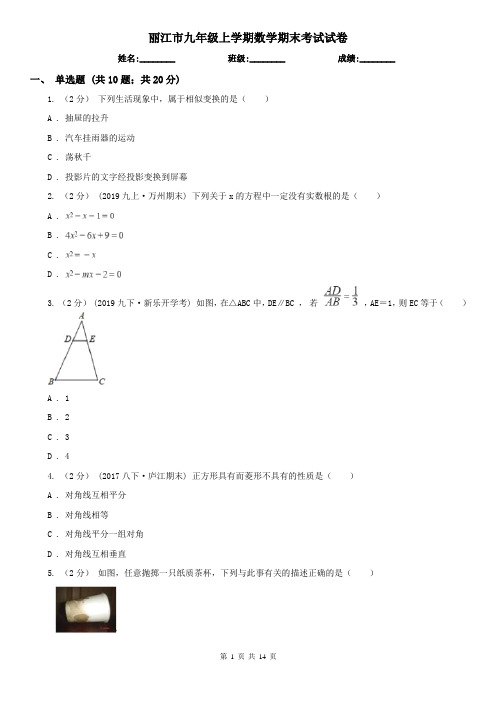 丽江市九年级上学期数学期末考试试卷