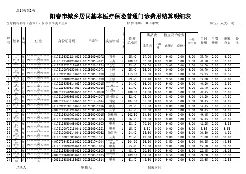 城乡居民普通门诊结算表格(最新)本院-2月