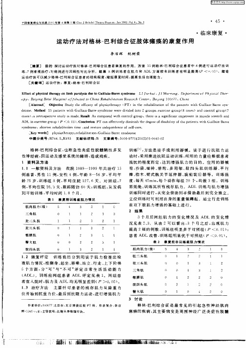 运动疗法对格林—巴利综合征肢体瘫痪的康复作用