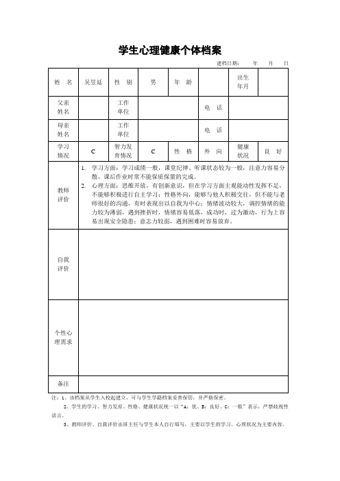 学生心理健康个体档案C