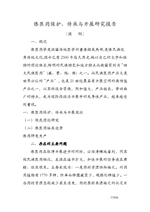 傣医药保护、传承及发展研究报告课题调研提纲