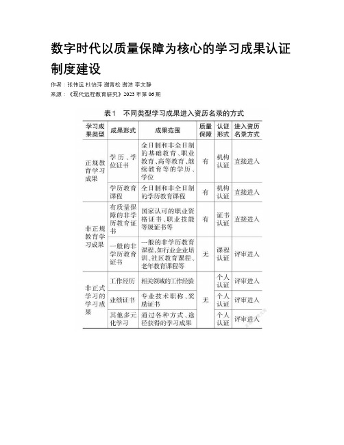 数字时代以质量保障为核心的学习成果认证制度建设