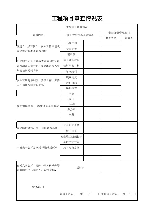 工程项目审查情况表模板