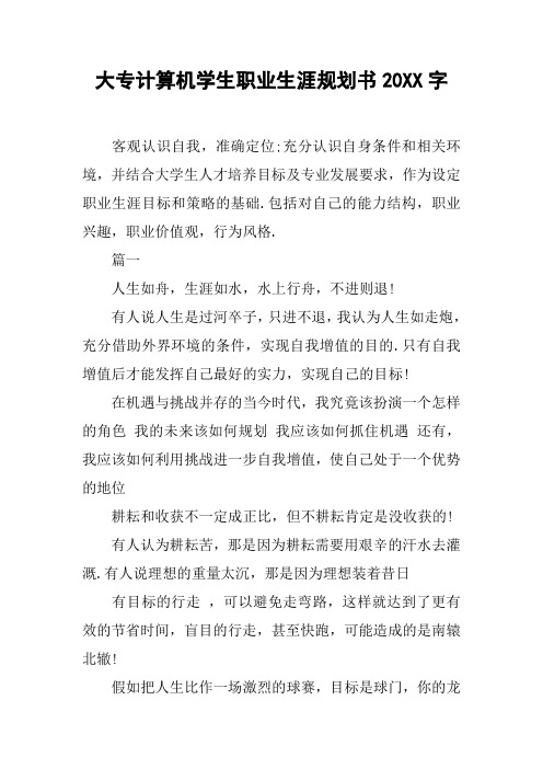 大专计算机学生职业生涯规划书20XX字