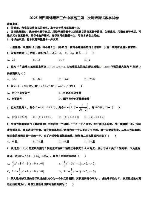 2025届四川绵阳市三台中学高三第一次调研测试数学试卷含解析