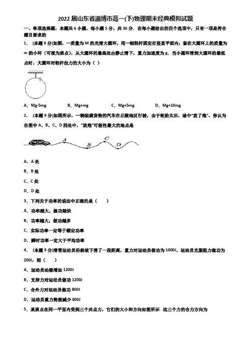 2022届山东省淄博市高一(下)物理期末经典模拟试题含解析