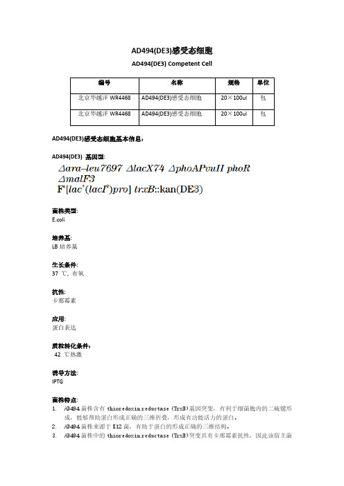 AD494(DE3)感受态细胞使用说明