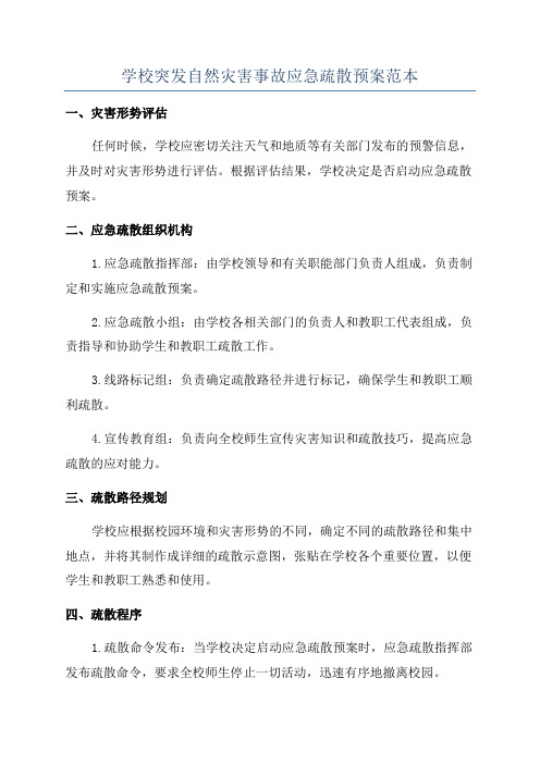 学校突发自然灾害事故应急疏散预案范本