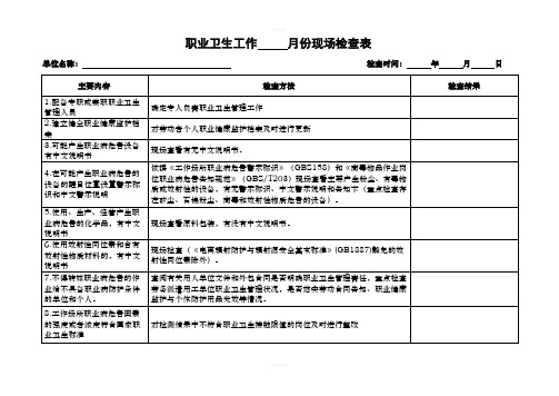 职业卫生工作现场检查表