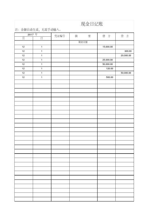 Excel表格通用模板：现金日记账(自动统计)