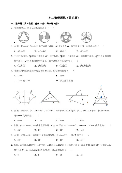 苏科版数学八年级上册周练(第5周)