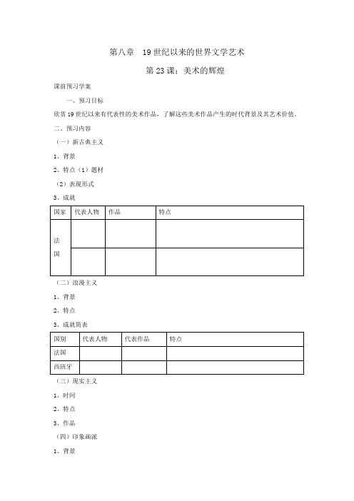 人教版高中历史必修3 第8单元 第23课 美术的辉煌学案