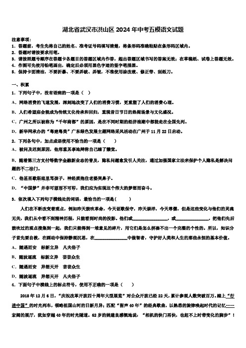 湖北省武汉市洪山区2024年中考五模语文试题含解析