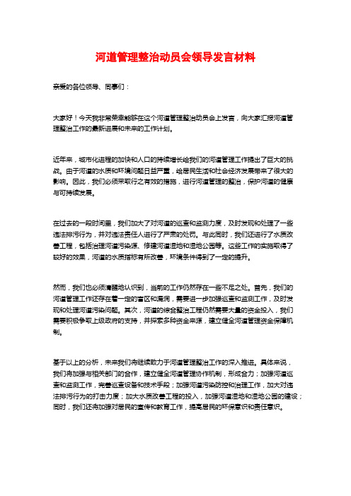 河道管理整治动员会领导发言材料