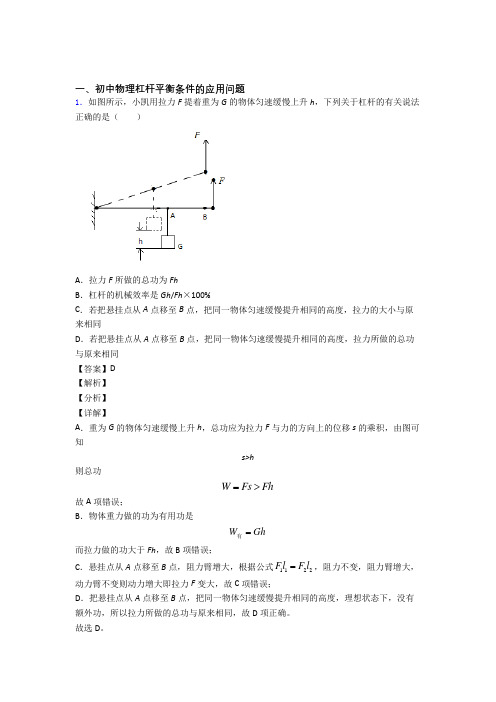 2020-2021杭州中考物理 杠杆平衡 培优 易错 难题练习(含答案)