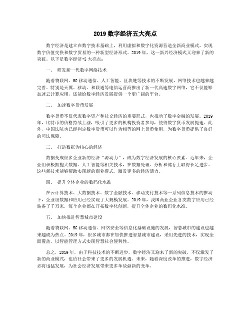 2019数字经济五大亮点