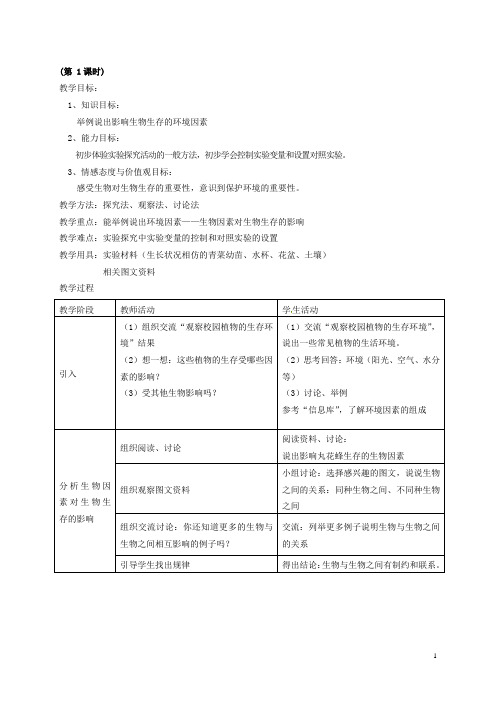 江苏省灌南县实验中学七年级生物上册《环境影响生物的生存》教案 苏科版