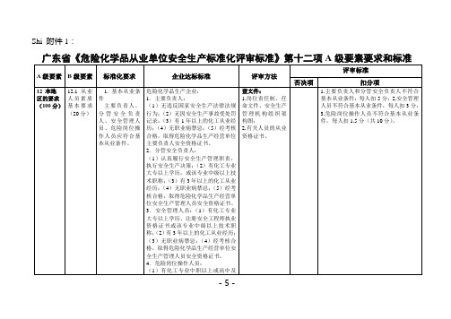 广东省危险化学品从业单位安全生产标准化评审标准第十二项A级要素要求和标准