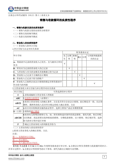 销售与收款循环的实质性程序--注册会计师考试辅导《审计》第十三章讲义3