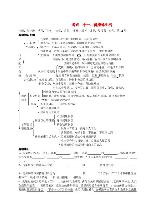 湖北省襄阳市第四十七中学九年级生物 考点二十一 健康地生活教学案