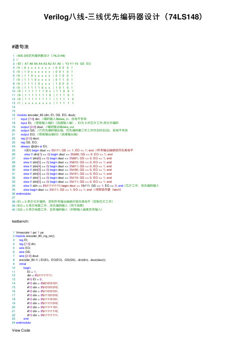 Verilog八线-三线优先编码器设计（74LS148）