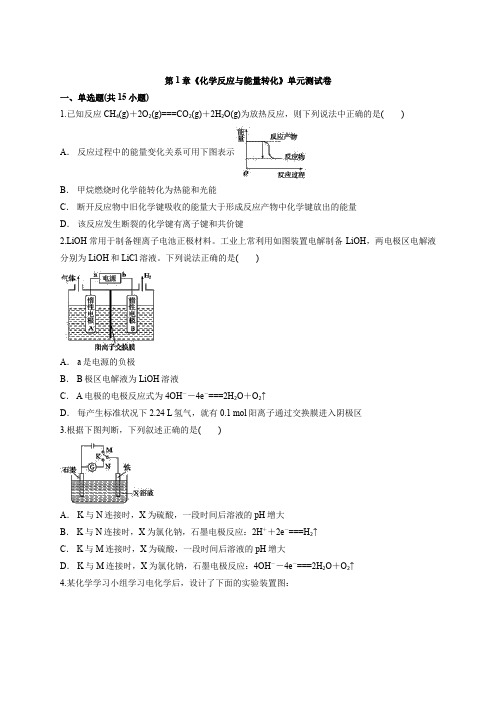 第1章《化学反应与能量转化》单元测试卷2021学年鲁科版(2019)高中化学选择性必修1(含答案)