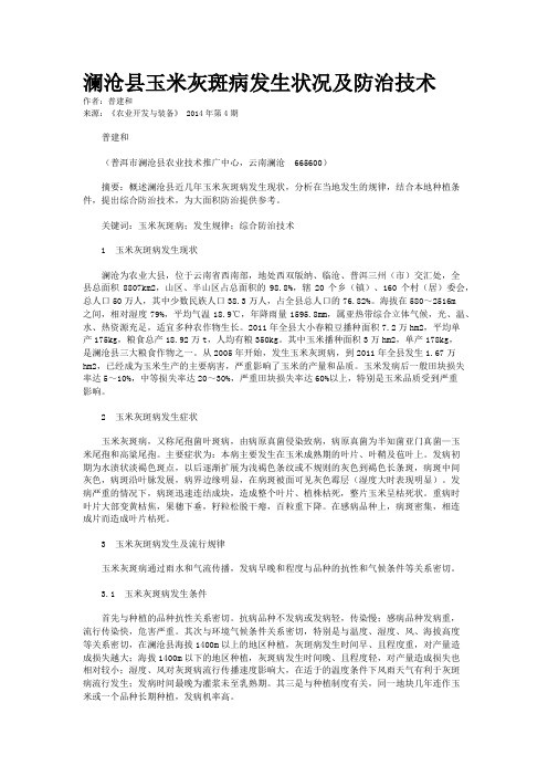 澜沧县玉米灰斑病发生状况及防治技术