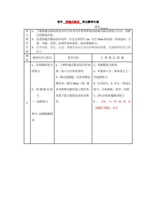 初中--跨越式跳高--单元教学计划