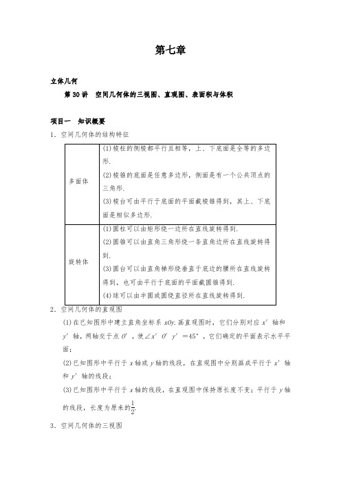 2020高中数学学考冲刺辅导第30讲 空间几何体的三视图、直观图、表面积与体积