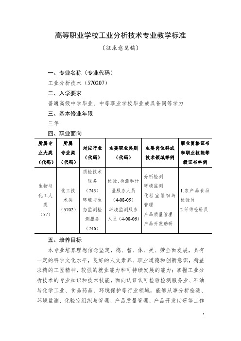 化工技术类——570207工业分析技术专业教学标准