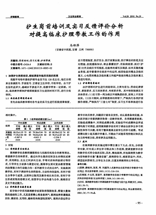 护生岗前培训及实习反馈评价分析对提高临床护理带教工作的作用