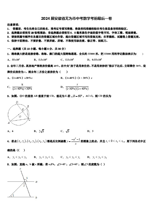 2024届安徽省无为市中考数学考前最后一卷含解析