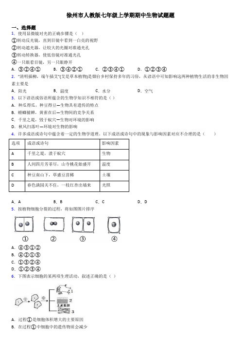 徐州市人教版七年级上学期期中生物试题题