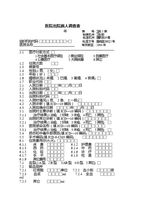 卫生部门医院出院病人调查表