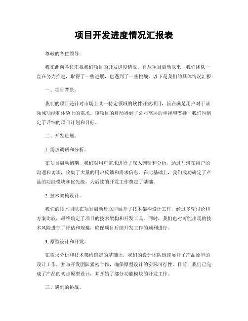 项目开发进度情况汇报表