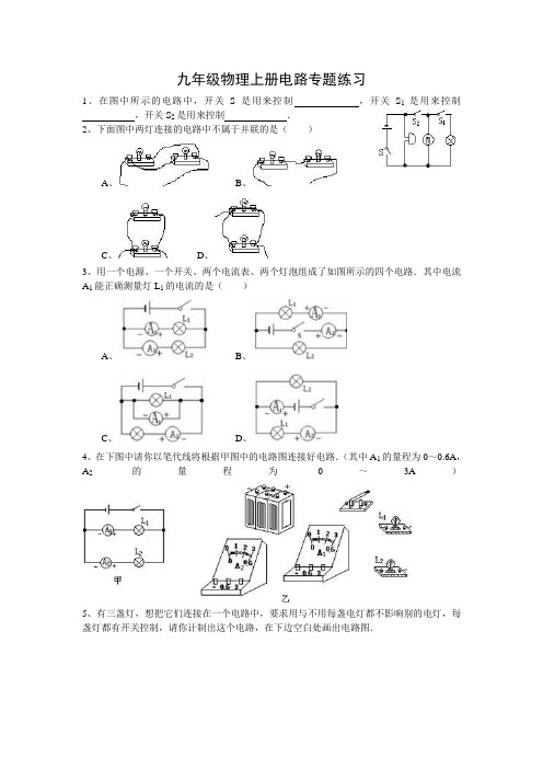 九年级物理上册电路图专题练习