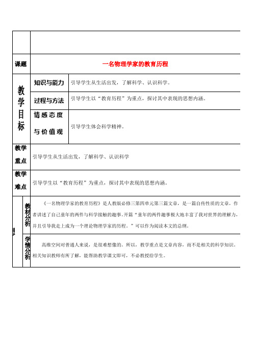 高中语文 4.14《一名物理学家的教育历程》教案 新人教版必修3