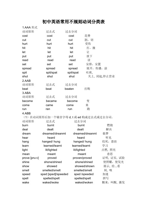 初中英语常见动词表