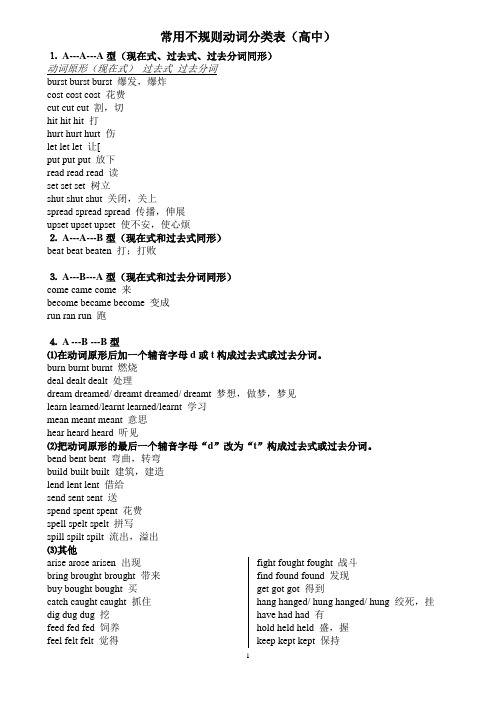 【高中英语】常用不规则动词分类表