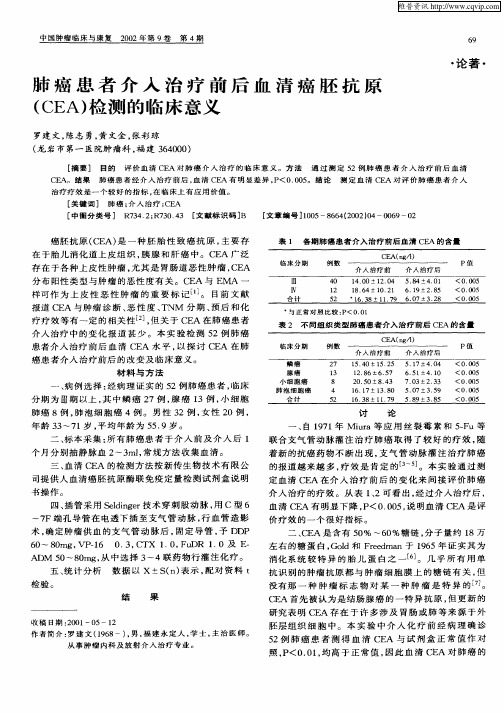 肺癌患者介入治疗前后血清癌胚抗原(CEA)检测的临床意义