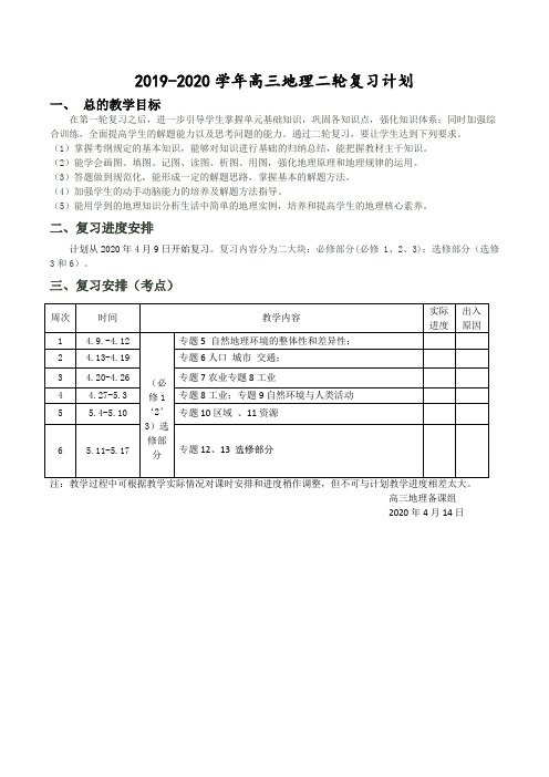 高三地理二轮教学计划