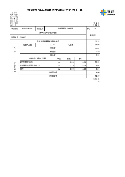 分部分项工程量清单综合单价分析表〔给排水〕.xls