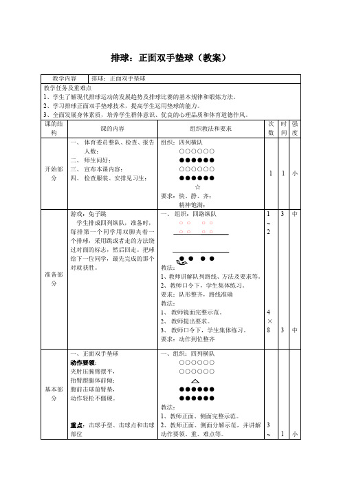 排球：正面双手垫球(教案)-2021-2022学年人教版《体育与健康》(水平四)八年级全一册