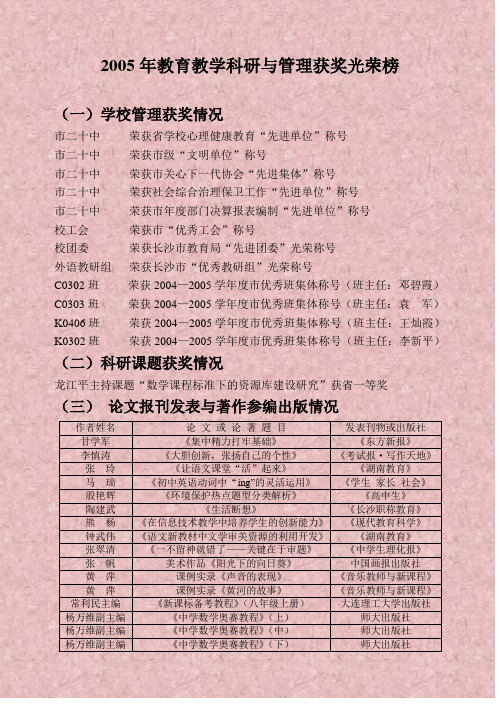 2005年教育教学科研与管理获奖光荣榜