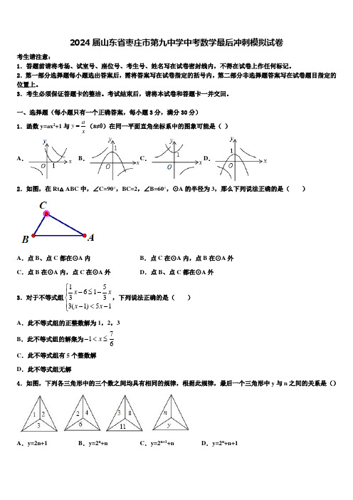 2024届山东省枣庄市第九中学中考数学最后冲刺模拟试卷含解析