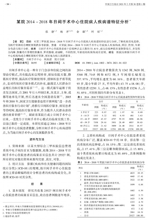 某院2014-2018年日间手术中心住院病人疾病谱特征分析