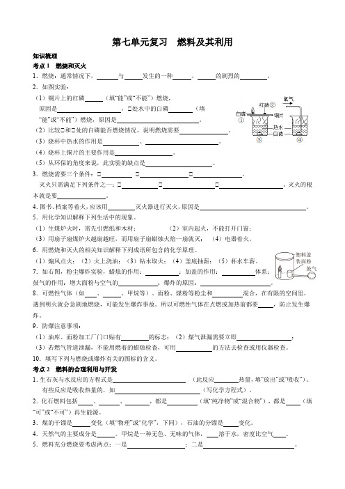 第七单元复习燃料及其利用学案-九年级化学人教版上册