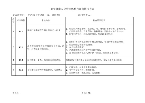 环境管理体系内部审核检查表(生产部、设备管理)