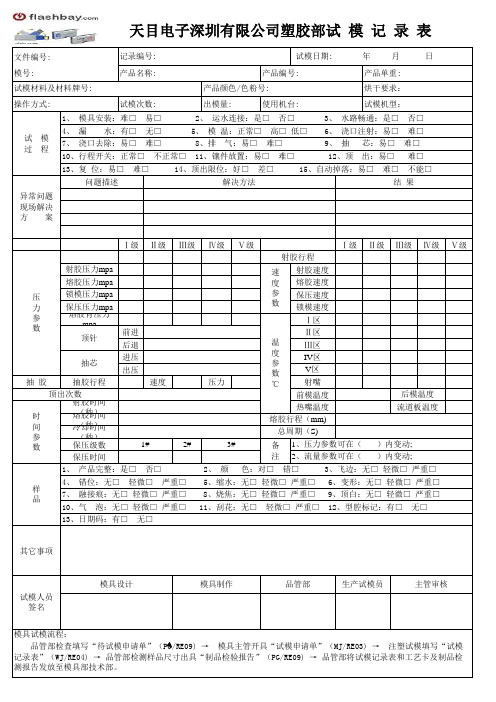 注塑试模记录表 精品